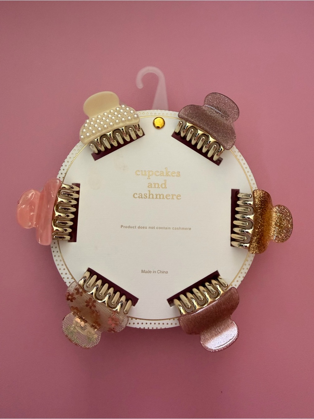 NWT cupcakes & cashmere Pink and Gold Petite Hair Claw Clip Set